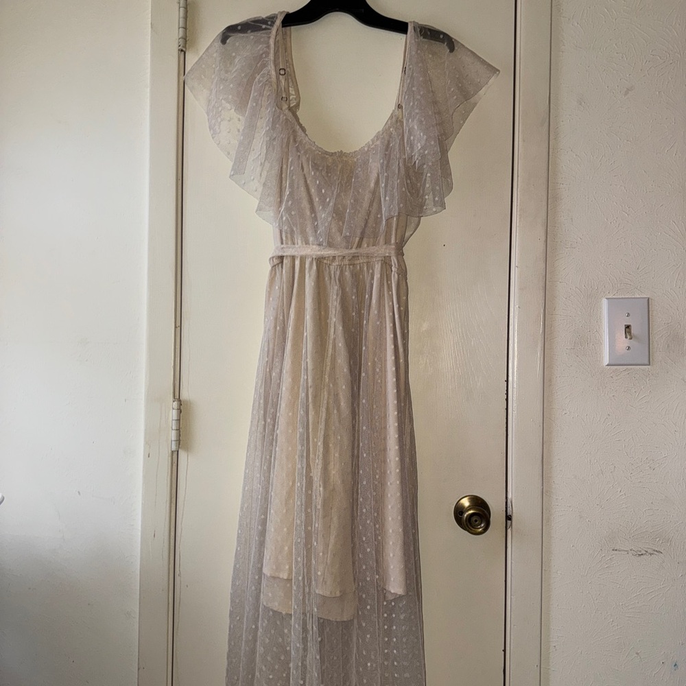 Chic Cream Maxi Dress with Polka Dots